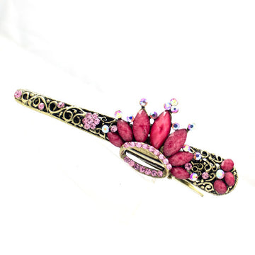 Antique Brass with Rhinestones Alligator Clip Crown Red